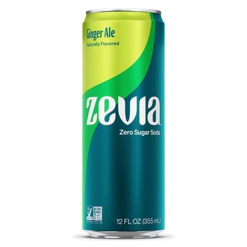 Zevia Zero Sugar Soda, Ginger Ale, 12 Ounce Sleek Can