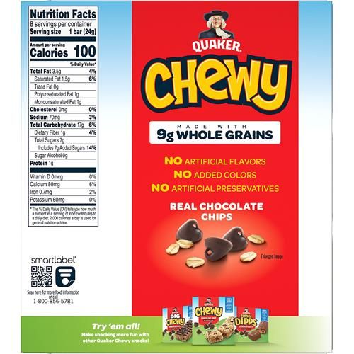 Quaker Chewy Granola Bar Chocolate Chip Granola Bars, 0.84 Oz, 8 Ct