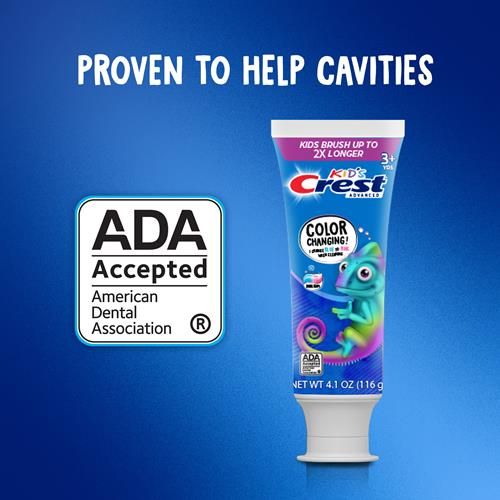 Crest Advanced Kids Fluoride Toothpaste, Bubblegum Flavor, 4.2 Oz, 3 Count, Color-Changing Anticavity Toothpaste