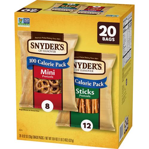 Snyders Of Hanover Pretzels, Minis And Sticks 100 Calorie Packs, 20 Ct Variety Pack