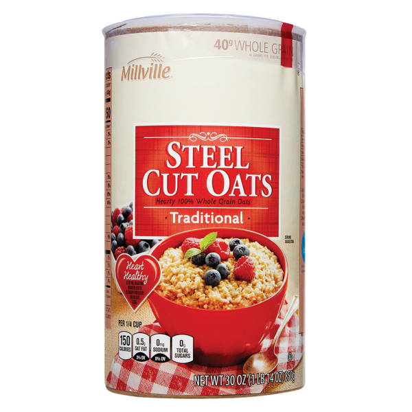 Millville Traditional Steel Cut Oats Canister, 30 oz