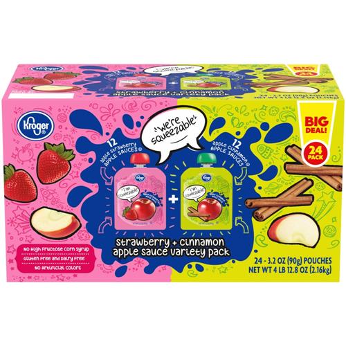Kroger Strawberry + Cinnamon Applesauce Pouches Variety Pack 24 ct / 3.2 oz