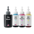 US Remanufactured for Epson 774/664 (774Bk/664CMY) High Yield Ink Bottle Made in the USA, 4-Pack