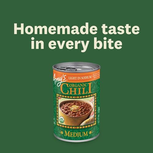 Amys Organic Chili, Vegan Medium Chili, Light In Sodium, Gluten Free, Made With Red Beans And Tofu, 14.7 Oz