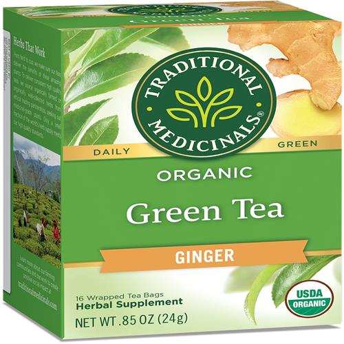 Traditional Medicinals Organic Green Tea Ginger Herbal Tea, Promotes Healthy Digestion, (Pack Of 1) - 16 Tea Bags