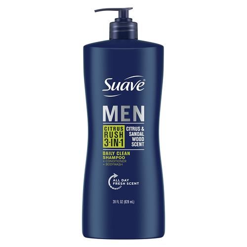Suave Men 3-In-1 Shampoo Conditioner Body Wash Citrus Rush For Gentle Cleansing And Conditioning Mens Shampoo 3 In 1 Formula With Keratin And Glycerin 28 Oz