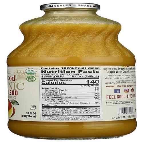 Lakewood Juice Mango Organic, 32 Oz