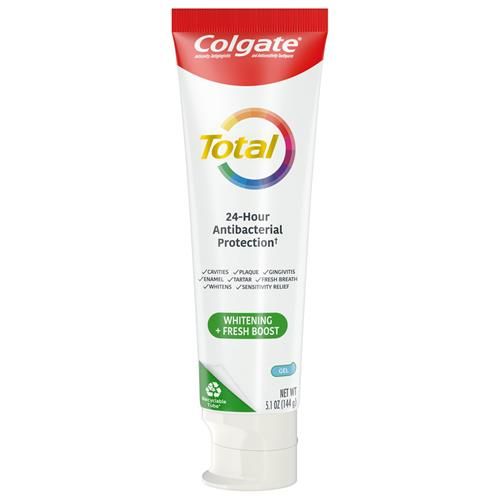 Colgate Total Whitening + Fresh Boost Toothpaste Gel, 10 Benefits, No Trade-Offs, Helps Fight Bacteria, Freshens Breath, Whitens Teeth And Provides Sensitivity Relief, Mint Flavor, 1 Pack, 5.1 Oz