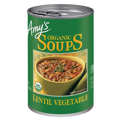 Amy’S Soup, Vegan Lentil Vegetable Soup, Gluten Free, Made With Organic Celery, Carrots, Potatoes And Spinach, Canned Soup, 14.5 Oz