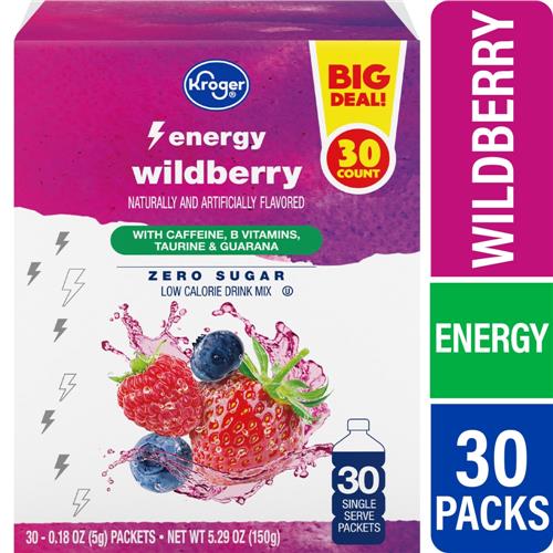 Kroger Energy Zero Sugar Wildberry Drink Mix Packets 30 packets / 0.18 oz