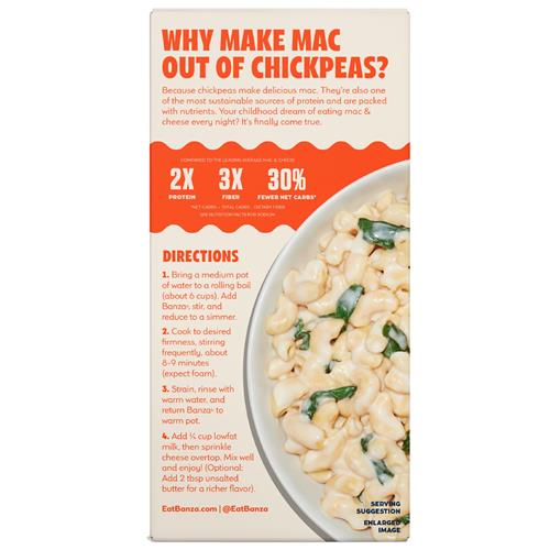 Banza Elbows & White Cheddar Mac And Cheese - High Protein, Gluten Free, And Lower Carb Protein Mac And Cheese - 5.5Oz
