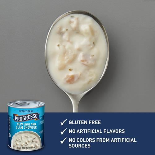 Progresso New England Clam Chowder Soup, Traditional Canned Soup, Gluten Free, 18.5 Oz