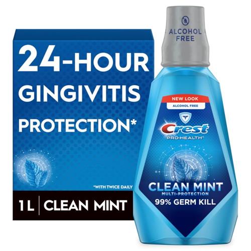 Crest Pro-Health Multi-Protection Mouthwash With Cpc, Clean Mint, 1L (33.8 Fl Oz), Crest Mouthwash, Gingivitis Treatment