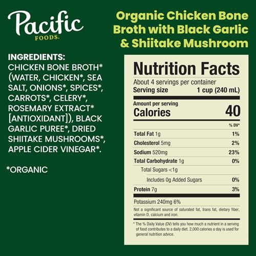 Pacific Foods Organic Chicken Bone Broth With Black Garlic And Shiitake Mushroom, 32 Oz Carton