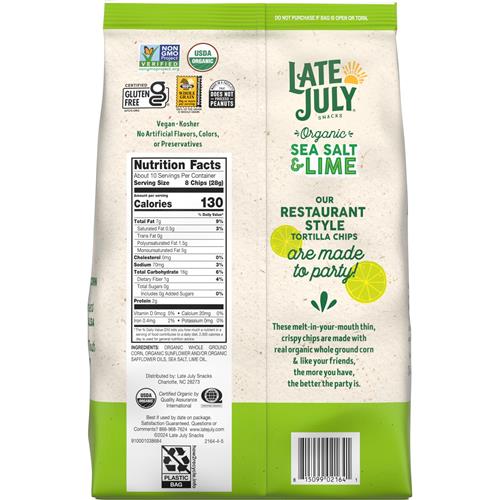 Late July Snacks Thin And Crispy Organic Tortilla Chips With Sea Salt And Lime, 10.1 Oz Bag