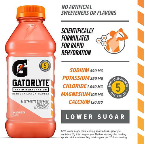 Gatorlyte Rapid Rehydration Electrolyte Beverage, Watermelon, 20Oz Bottle