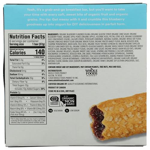 Whole Foods Market Organic Blueberry Cereal Bar 6 Count, 7.8 Oz