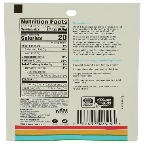 Whole Foods Market, Organic Taco Seasoning, 1 Ounce
