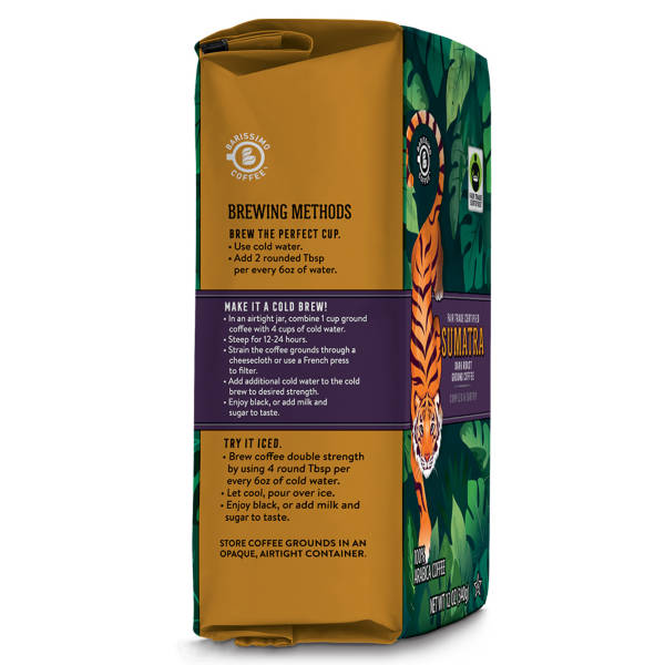 Barissimo Fair Trade Single Origin Sumatra Dark Roast Ground Coffee, 12 oz