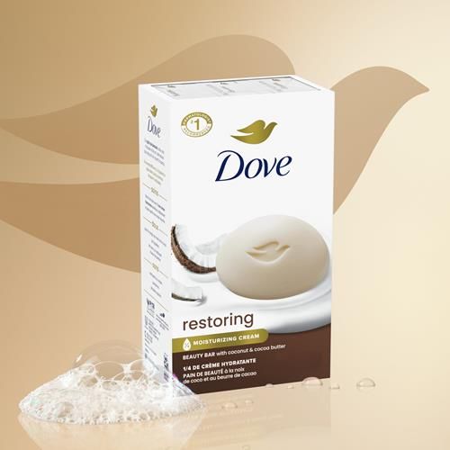 Dove Beauty Bar Soap Restoring Coconut & Cocoa Butter 6 Count For Restored Skin, Nourishes Skin 3.75 Oz