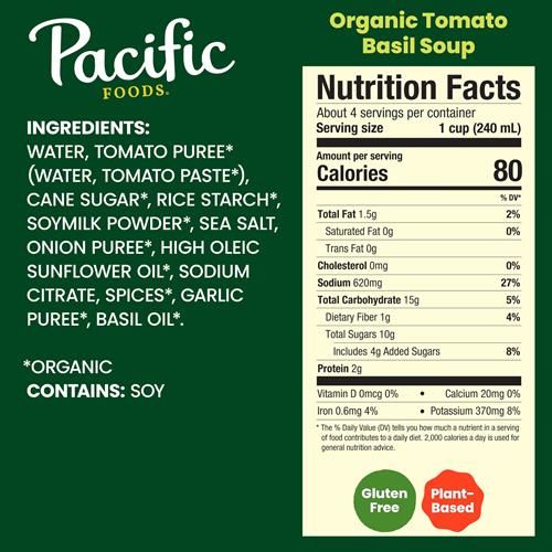 Pacific Foods Organic Tomato Basil Soup, 32 Oz Carton