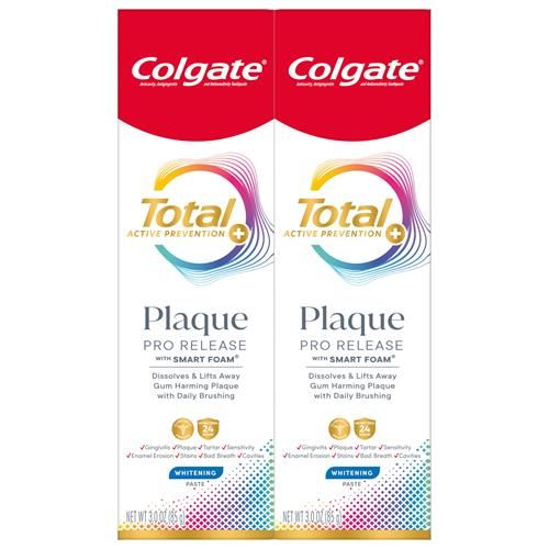Colgate Total Plaque Pro Release Whitening Toothpaste, 2 Pack, 3.0 Oz Tubes