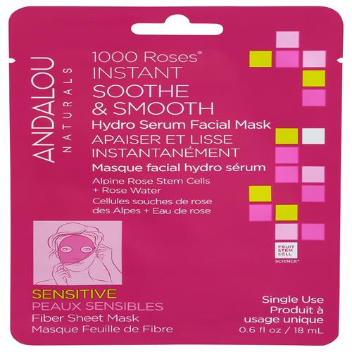 Andalou Naturals 1000 Roses Instant Soothe & Smooth Sheet Mask, 0.6 Fz