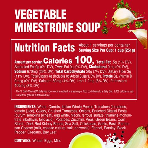Raos Homemade Vegetable Minestrone Soup, 16Oz, Real Vegetables, Traditional Italian Heat And Serve Soup