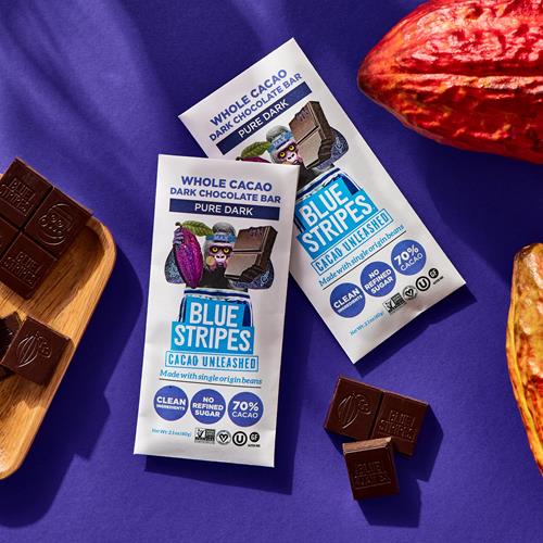 Blue Stripes Pure Dark Chocolate Bar, 2.1 Oz