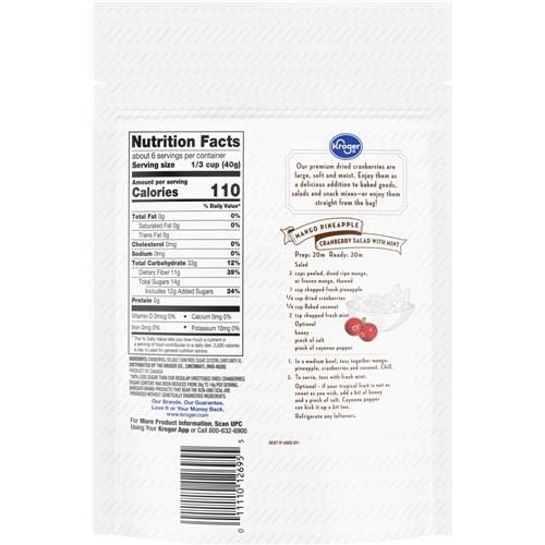 Kroger Low Sugar Dried Cranberries 9 oz