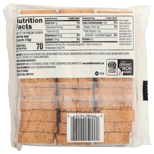 Whole Foods Market Organic Whole Wheat Mini Toast, Vegan, 2.8 Ounce