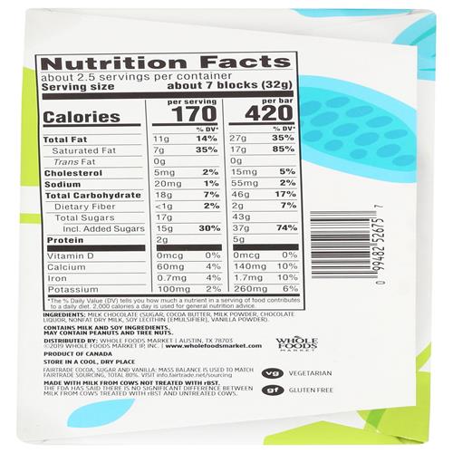 Whole Foods Market Milk Chocolate Bar, 2.8 Oz
