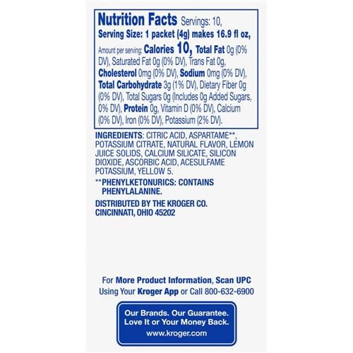 Kroger Hydrate Zero Sugar Lemonade Drink Mix Packets 10 packets