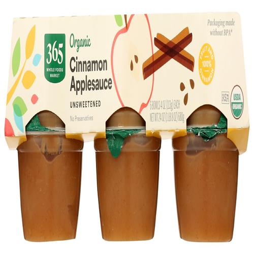 Whole Foods Market, Organic Cinnamon Applesauce Unsweetened, 24 Ounce, 6 Pack