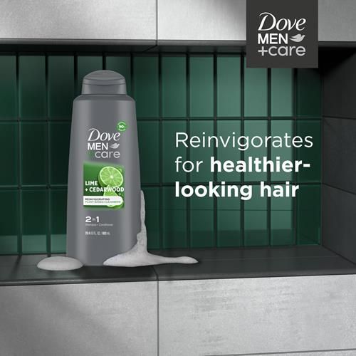 Dove Men + Care Men 2 In 1 Shampoo And Conditioner Lime + Cedarwood For Healthy-Looking Hair Naturally Derived Plant Based Cleansers 20.4 Oz