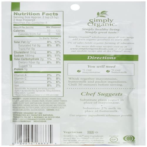 Simply Organic, Dressing Mix, Ranch, 1 Oz