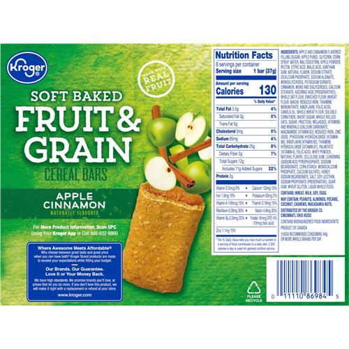 Kroger Fruit & Grain Apple & Cinnamon Cereal Bars 8 ct