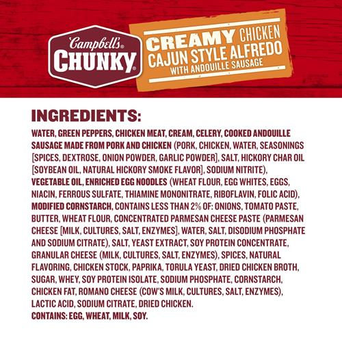 Campbells Chunky Creamy Chicken Cajun Style Alfredo With Andouille Sausage Soup, 18.8 Oz Can