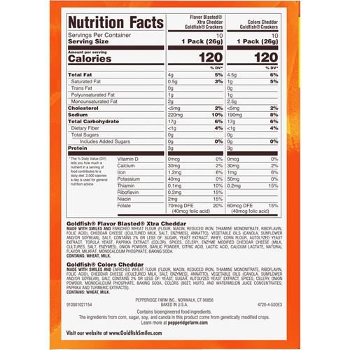 Goldfish Dynamic Duo Variety Pack, Colors Cheddar & Flavor Blasted Xtra Cheddar, Snack Packs, 20 Ct