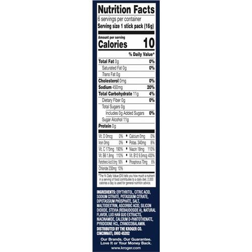 Kroger Sugar Free Electrolyte Drink Mix Tropical Punch 3.38 oz