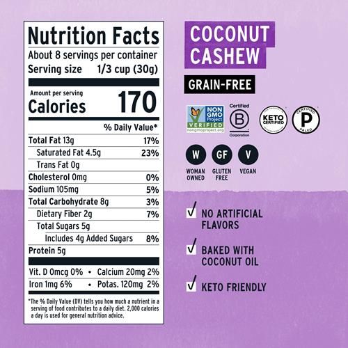 Purely Elizabeth, Coconut Cashew, Keto Granola, Grain-Free, Non-Gmo, Paleo (8Oz Bag)