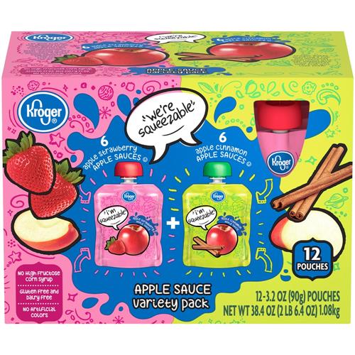 Kroger Apple Cinnamon & Apple Strawberry Applesauce Variety Pouches 12 ct / 3.2 oz