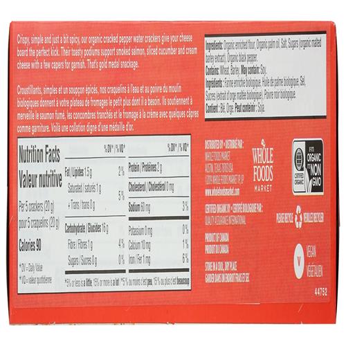 Whole Foods Market, Organic Cracked Pepper Water Crackers, 4.4 Oz
