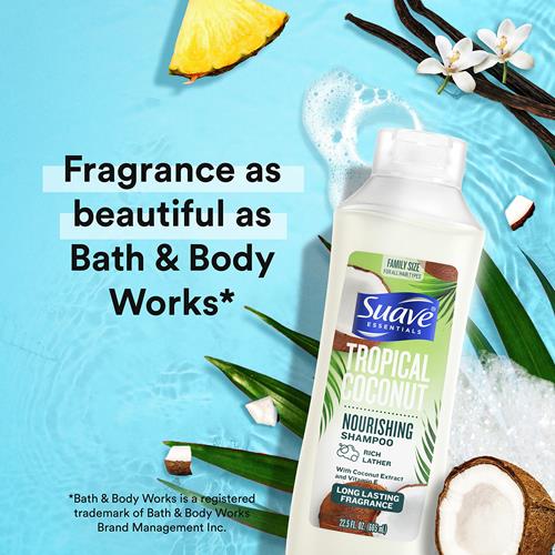 Suave Essentials Nourishing Shampoo, Infused With Coconut Extract And Vitamin E, Tropical Coconut Shampoo With A Long Lasting Fragrance 22.5 Oz