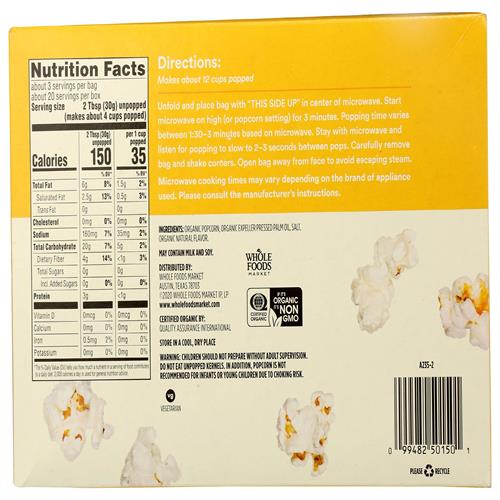 Whole Foods Market Organic Microwave Popcorn, 21 Oz