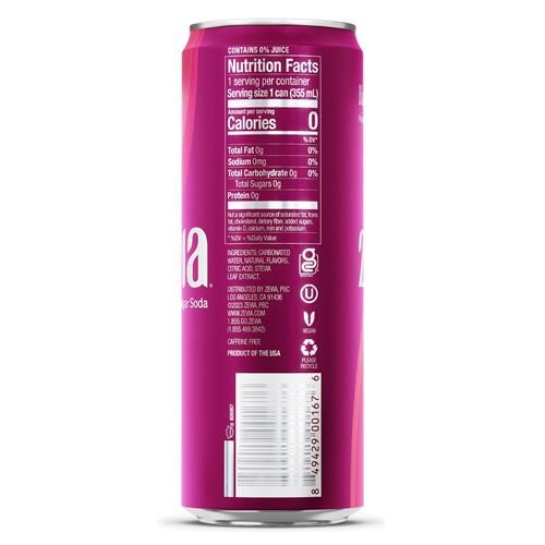 Zevia Zero Sugar Soda, Black Cherry, 12 Ounce Sleek Can