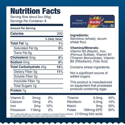 Barilla Thin Spaghetti Pasta, 16 Oz. Box - Non-Gmo Pasta Made With Durum Wheat Semolina - Kosher Certified Pasta