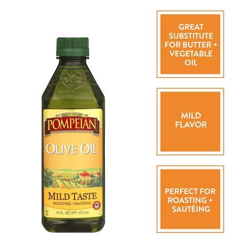Pompeian Mild Taste Olive Oil, Perfect For Roasting & Sauteing, Naturally Gluten-Free, Non-Allergenic, Non-Gmo, 16 Fl. Oz.