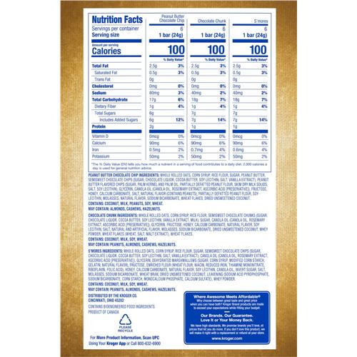 Kroger Chewy Granola Bars Variety Pack 18 ct
