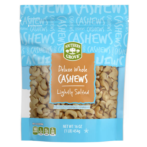 Southern Grove Light Salted Deluxe Whole Cashews, 16 oz
